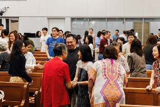 Greeting one another after the service